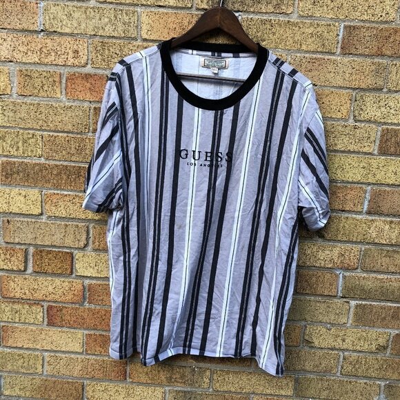 Striped Guess T Shirt Large - Picture 1 of 4